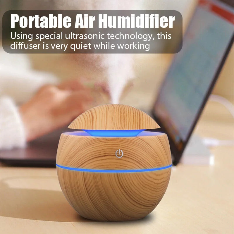 Air Humidifier Ultrasonic USB Aroma Diffuser Wood Grain LED Night Light Electric Essential Oil Diffuser Aromatherapy Home 130ML
