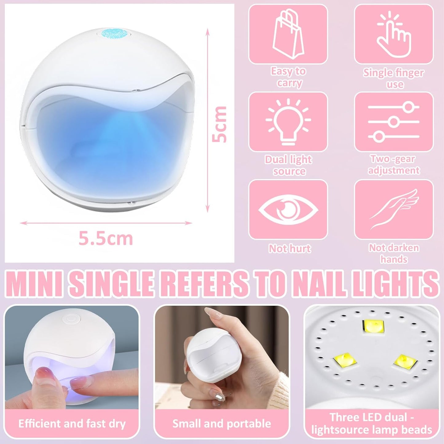 180W Lámpara UV Seca Uñas, Profesional Secador De Uñas LED UV Lampara Uñas Gel Con Mini Lampara Uñas, Lampara Uñas Con Base Desmontable Para Esmalte Semipermanente Gel Y Barniz, Rosa