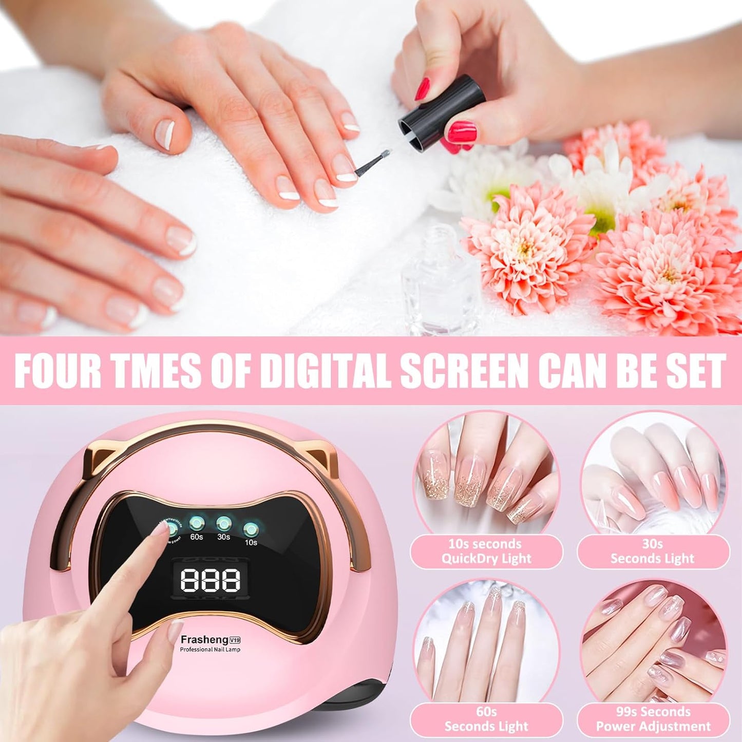 180W Lámpara UV Seca Uñas, Profesional Secador De Uñas LED UV Lampara Uñas Gel Con Mini Lampara Uñas, Lampara Uñas Con Base Desmontable Para Esmalte Semipermanente Gel Y Barniz, Rosa