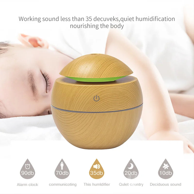Air Humidifier Ultrasonic USB Aroma Diffuser Wood Grain LED Night Light Electric Essential Oil Diffuser Aromatherapy Home 130ML