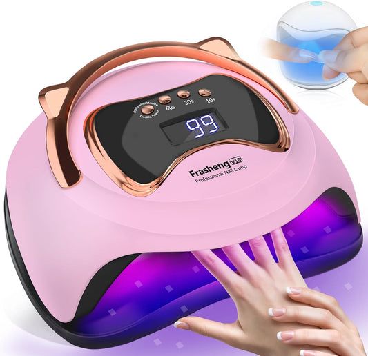 180W Lámpara UV Seca Uñas, Profesional Secador De Uñas LED UV Lampara Uñas Gel Con Mini Lampara Uñas, Lampara Uñas Con Base Desmontable Para Esmalte Semipermanente Gel Y Barniz, Rosa