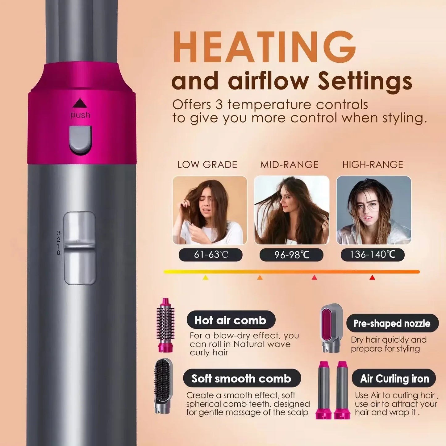 New Hair Dryer Multi Hair Styler 5 In1 Curling Iron Hair Straightener with Hair Brush Hairdryer for Hair Dryer Hair Multi Styler