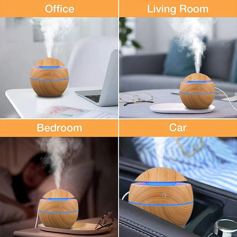 Air Humidifier Ultrasonic USB Aroma Diffuser Wood Grain LED Night Light Electric Essential Oil Diffuser Aromatherapy Home 130ML