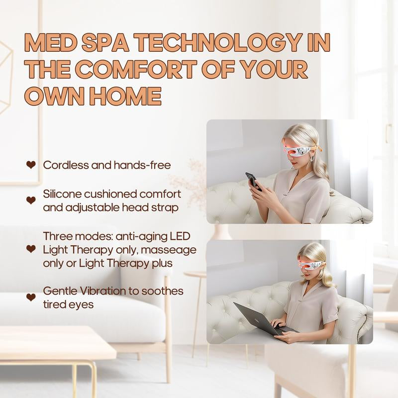 LED Red Light Therapy Eye Device, 3 Modes Red Light Eye Mask for Men and Women Skincare,For Under-Eye Treatment & Rejuvenation,For Anti-Aging, Dark Circles and Wrinkles - Only 3 Minutes a Day Facial Beauty Instrument Multifunctional Beauty Machine