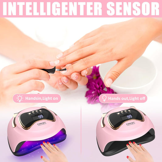 180W Lámpara UV Seca Uñas, Profesional Secador De Uñas LED UV Lampara Uñas Gel Con Mini Lampara Uñas, Lampara Uñas Con Base Desmontable Para Esmalte Semipermanente Gel Y Barniz, Rosa